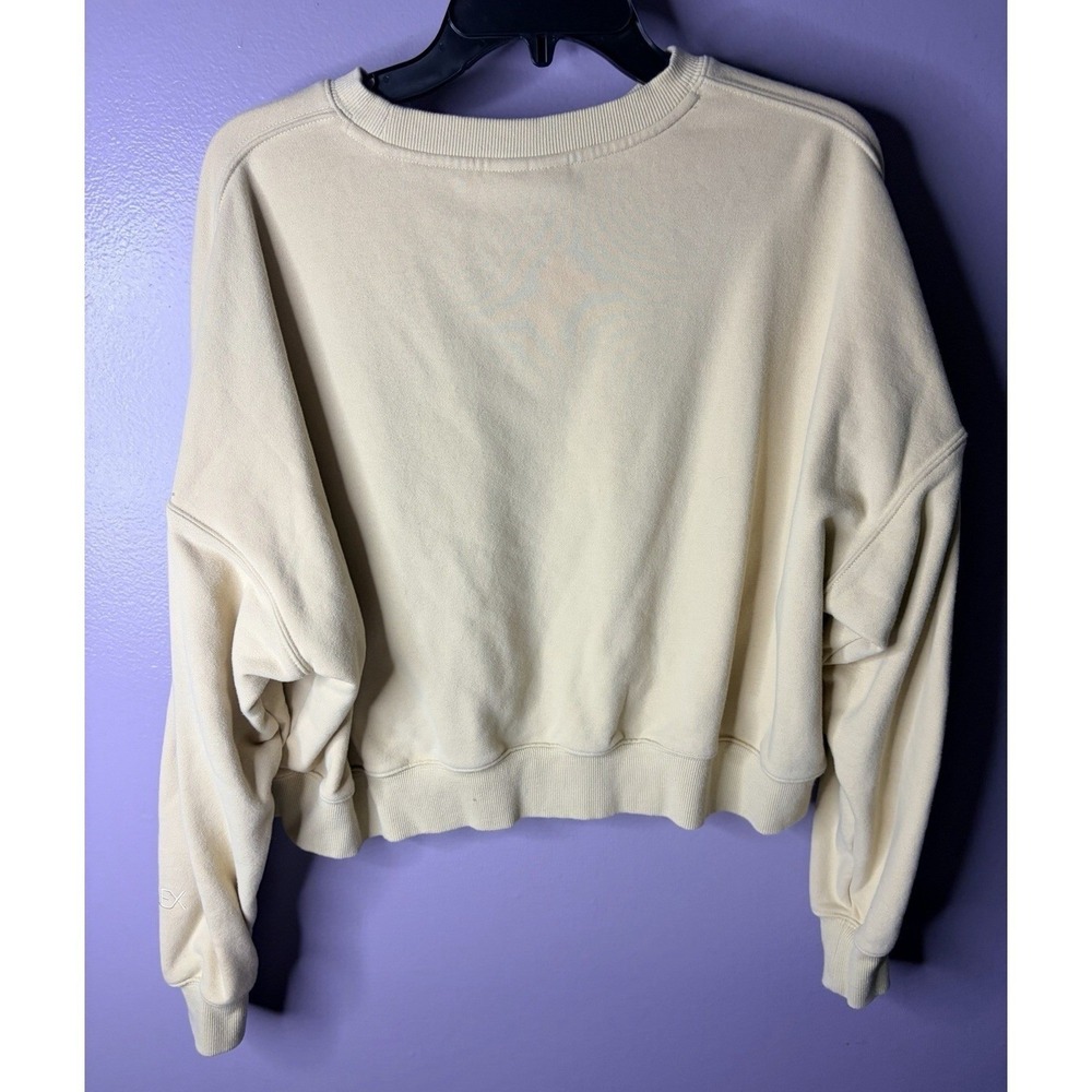 Popflex Women's Small Sweatshirt Belle Crewneck Pullover Beige Puff Sleeve Crop - Picture 3 of 7